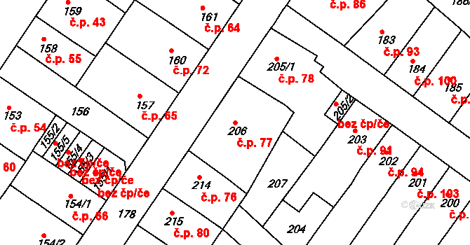 Prosetice 77, Teplice na parcele st. 206 v KÚ Prosetice, Katastrální mapa