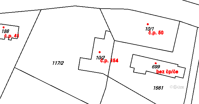 Lubno 154, Frýdlant nad Ostravicí na parcele st. 10/2 v KÚ Lubno, Katastrální mapa