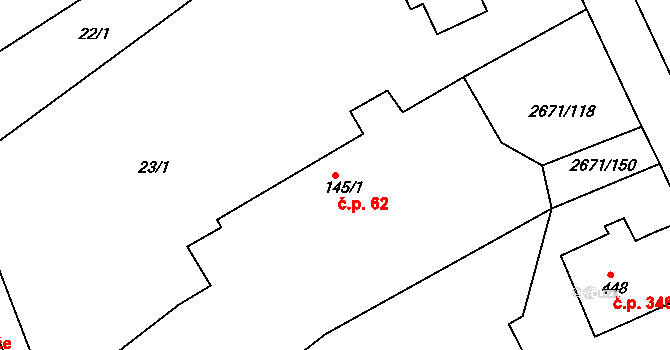 Černilov 62 na parcele st. 145/1 v KÚ Černilov, Katastrální mapa