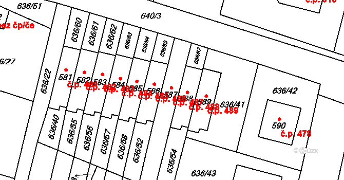 Zásmuky 488 na parcele st. 588 v KÚ Zásmuky, Katastrální mapa