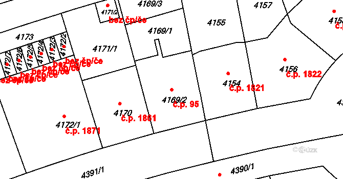 Žižkov 95, Praha na parcele st. 4169/2 v KÚ Žižkov, Katastrální mapa