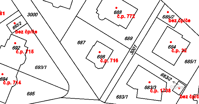 Nusle 716, Praha na parcele st. 686 v KÚ Nusle, Katastrální mapa