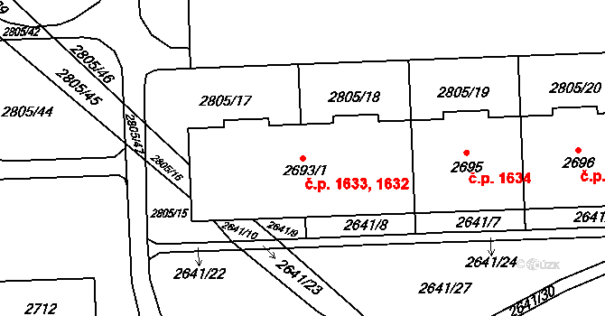 Chodov 1632,1633, Praha na parcele st. 2693/1 v KÚ Chodov, Katastrální mapa