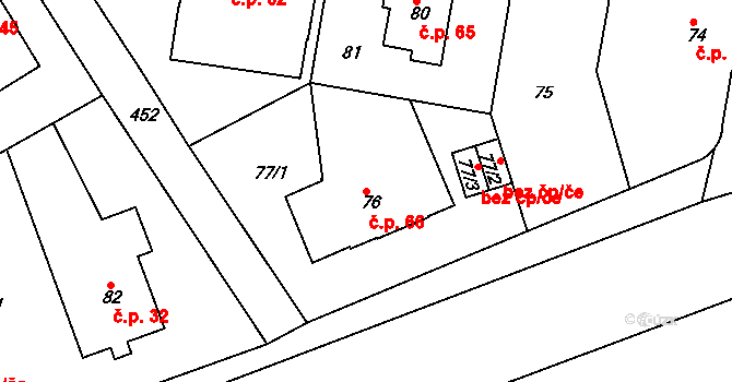 Motol 66, Praha na parcele st. 76 v KÚ Motol, Katastrální mapa