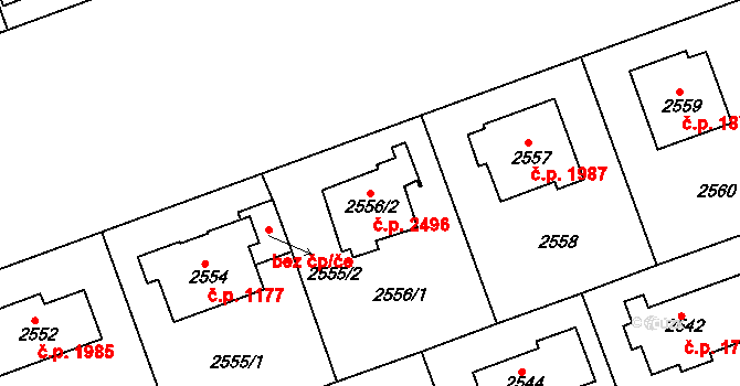 Dejvice 2496, Praha na parcele st. 2556/2 v KÚ Dejvice, Katastrální mapa