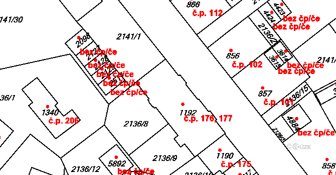 Horní Předměstí 176,177, Trutnov na parcele st. 1192 v KÚ Trutnov, Katastrální mapa