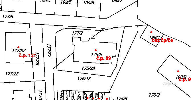 Číčenice 99 na parcele st. 175/5 v KÚ Číčenice, Katastrální mapa