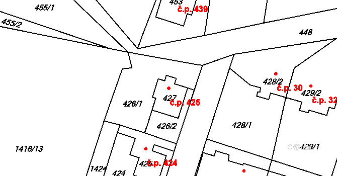 Rumburk 2-Horní Jindřichov 425, Rumburk na parcele st. 427 v KÚ Horní Jindřichov, Katastrální mapa