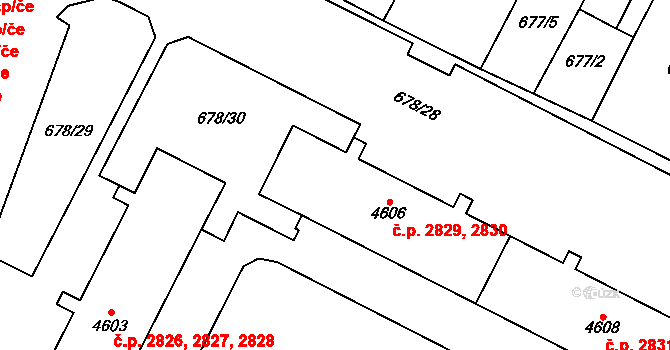 Dvůr Králové nad Labem 2829,2830 na parcele st. 4606 v KÚ Dvůr Králové nad Labem, Katastrální mapa