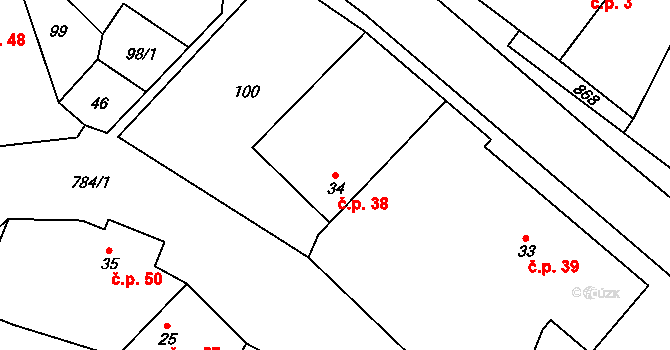 Líšnice 38 na parcele st. 34 v KÚ Líšnice u Mohelnice, Katastrální mapa