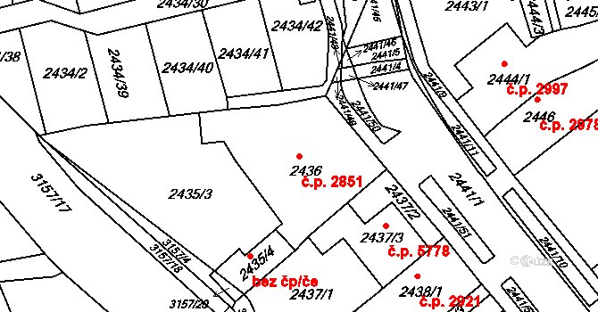 Chomutov 2851 na parcele st. 2436 v KÚ Chomutov II, Katastrální mapa