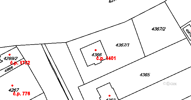 Jirkov 1401 na parcele st. 4366 v KÚ Jirkov, Katastrální mapa