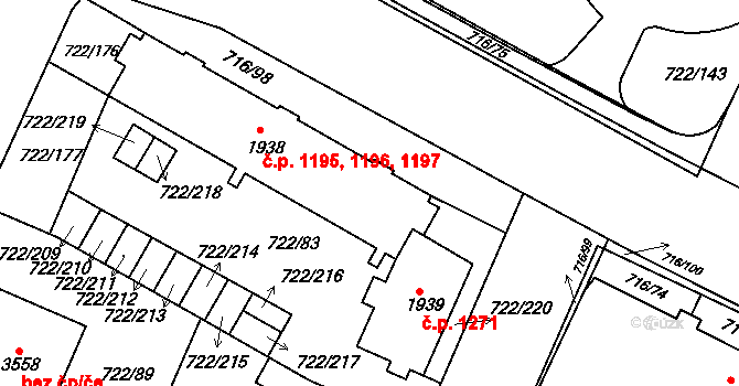 Pražské Předměstí 1195,1196,1197, Hradec Králové na parcele st. 1938 v KÚ Pražské Předměstí, Katastrální mapa