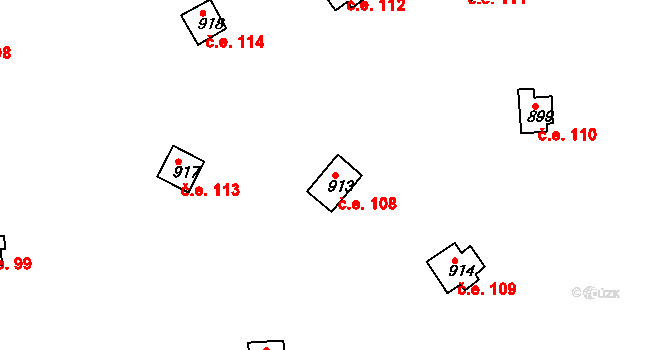 Horákov 108, Mokrá-Horákov na parcele st. 913 v KÚ Horákov, Katastrální mapa