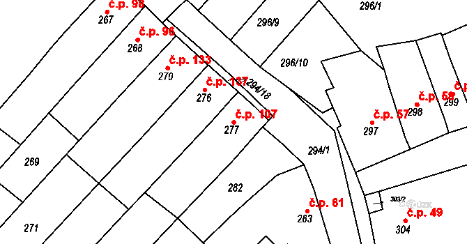 Královopolské Vážany 107, Rousínov na parcele st. 277 v KÚ Královopolské Vážany, Katastrální mapa