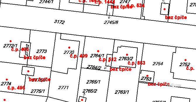 Bolevec 512, Plzeň na parcele st. 2764/1 v KÚ Bolevec, Katastrální mapa