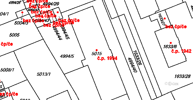 Východní Předměstí 1994, Plzeň na parcele st. 5015 v KÚ Plzeň, Katastrální mapa