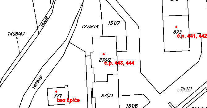 Hylváty 443,444, Ústí nad Orlicí na parcele st. 870/2 v KÚ Hylváty, Katastrální mapa