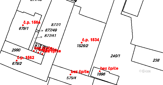 Nový Bydžov 1534 na parcele st. 1526/2 v KÚ Nový Bydžov, Katastrální mapa