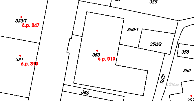 Hronov 910 na parcele st. 363 v KÚ Hronov, Katastrální mapa