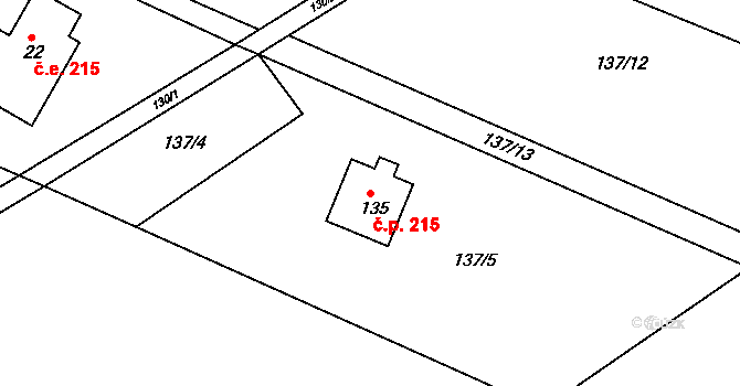 Starobucké Debrné 215, Nemojov na parcele st. 135 v KÚ Starobucké Debrné, Katastrální mapa