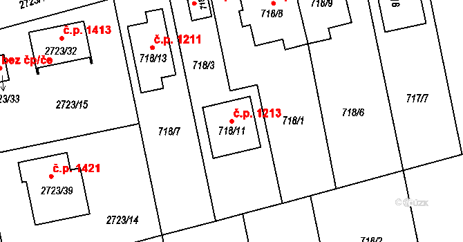 Kylešovice 1213, Opava na parcele st. 718/11 v KÚ Kylešovice, Katastrální mapa
