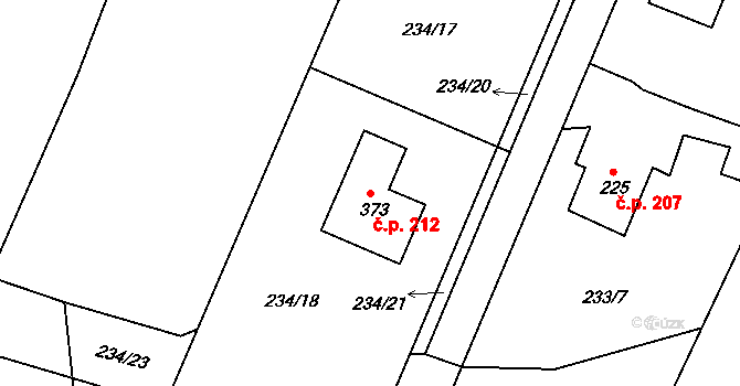 Ejpovice 212 na parcele st. 373 v KÚ Ejpovice, Katastrální mapa
