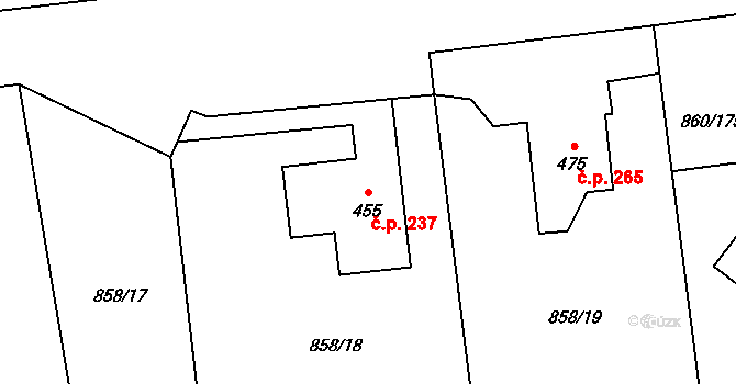 Postupice 237 na parcele st. 455 v KÚ Postupice, Katastrální mapa