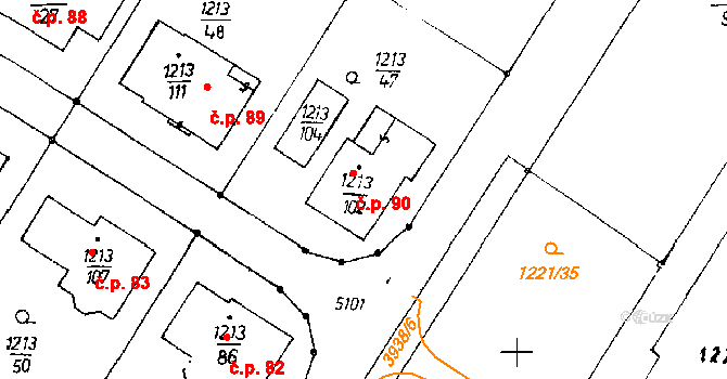 Poděbrady V 90, Poděbrady na parcele st. 1213/102 v KÚ Poděbrady, Katastrální mapa