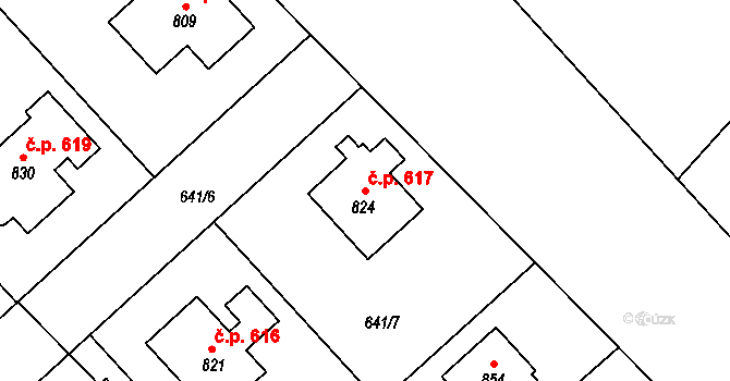 Černilov 617 na parcele st. 824 v KÚ Černilov, Katastrální mapa