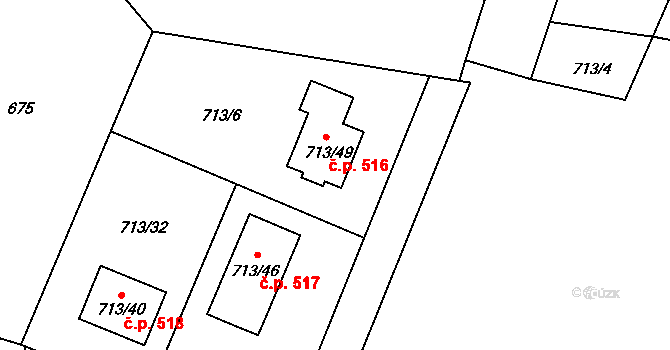 Mokré 516, Litvínovice na parcele st. 713/49 v KÚ Litvínovice, Katastrální mapa