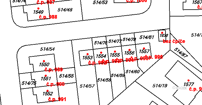 Svítkov 993, Pardubice na parcele st. 1554 v KÚ Svítkov, Katastrální mapa
