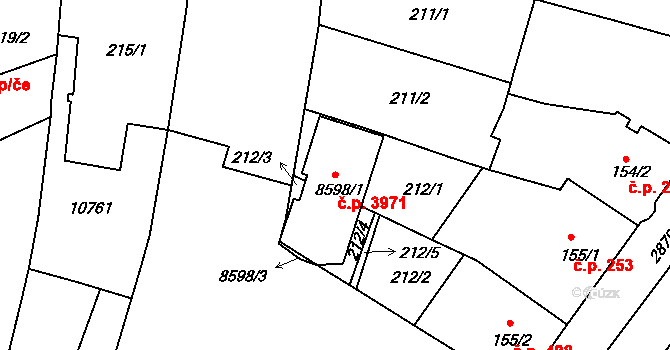 Hodonín 3971 na parcele st. 8598/1 v KÚ Hodonín, Katastrální mapa