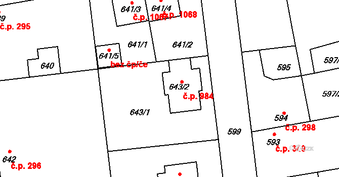 Libuš 984, Praha na parcele st. 643/2 v KÚ Libuš, Katastrální mapa