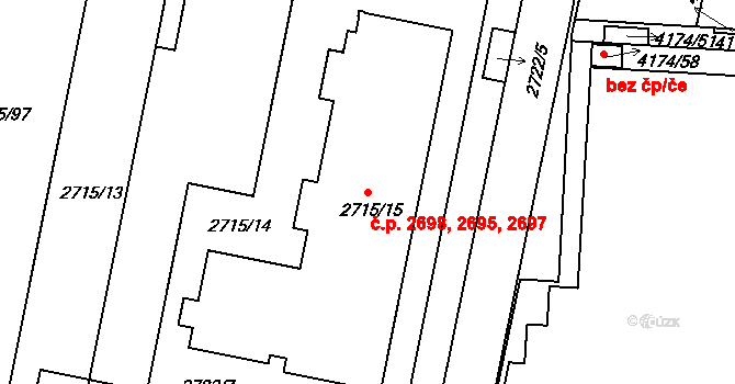 Dejvice 2695,2697,2698, Praha na parcele st. 2715/15 v KÚ Dejvice, Katastrální mapa