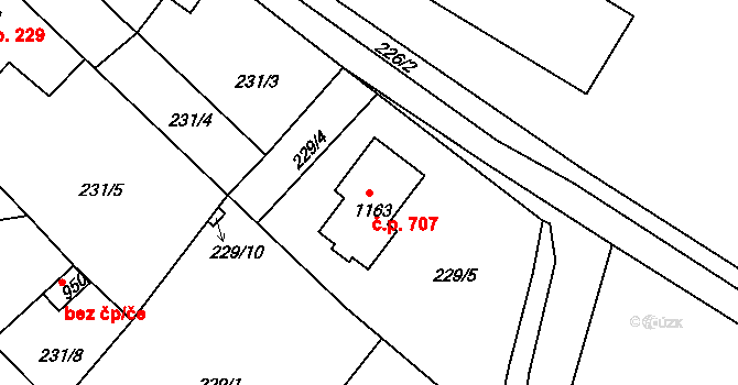 Bohosudov 707, Krupka na parcele st. 1163 v KÚ Bohosudov, Katastrální mapa