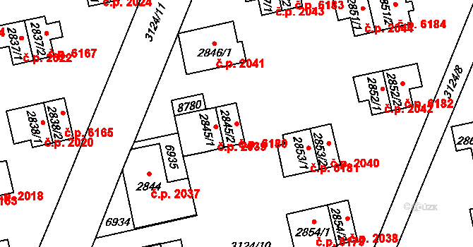 Zlín 6180 na parcele st. 2845/2 v KÚ Zlín, Katastrální mapa