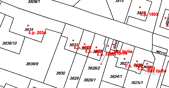 Předměstí 1629, Litoměřice na parcele st. 3632 v KÚ Litoměřice, Katastrální mapa