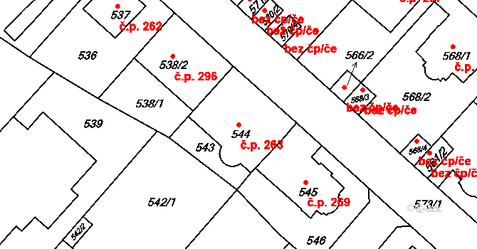 Pokratice 263, Litoměřice na parcele st. 544 v KÚ Pokratice, Katastrální mapa