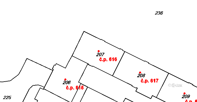 Poruba 616, Ostrava na parcele st. 207 v KÚ Poruba, Katastrální mapa