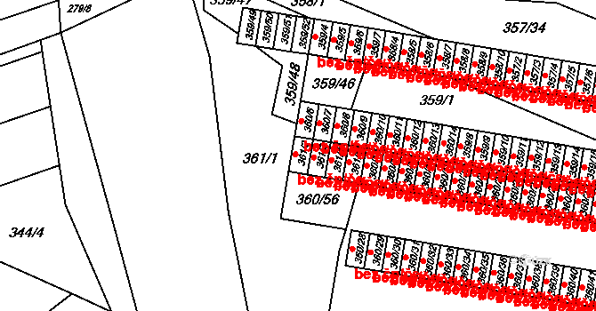 Rousínov 78 na parcele st. 361/2 v KÚ Rousínov u Vyškova, Katastrální mapa