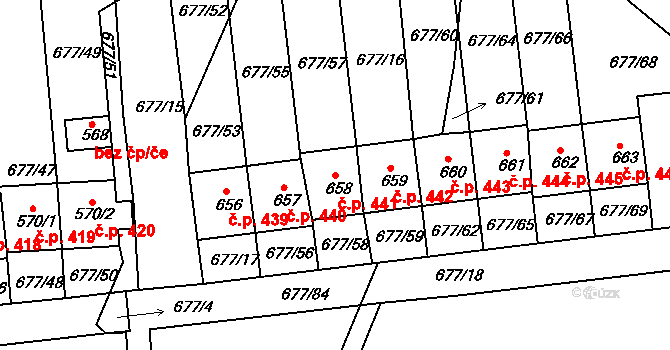 Skalná 441 na parcele st. 658 v KÚ Skalná, Katastrální mapa