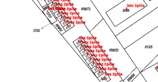 Čáslav 38270293 na parcele st. 1708 v KÚ Čáslav, Katastrální mapa