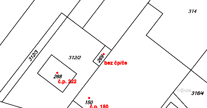 Dalešice 38345293 na parcele st. 269 v KÚ Dalešice, Katastrální mapa