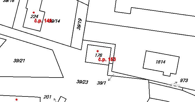 Hracholusky 153 na parcele st. 176 v KÚ Hracholusky u Prachatic, Katastrální mapa