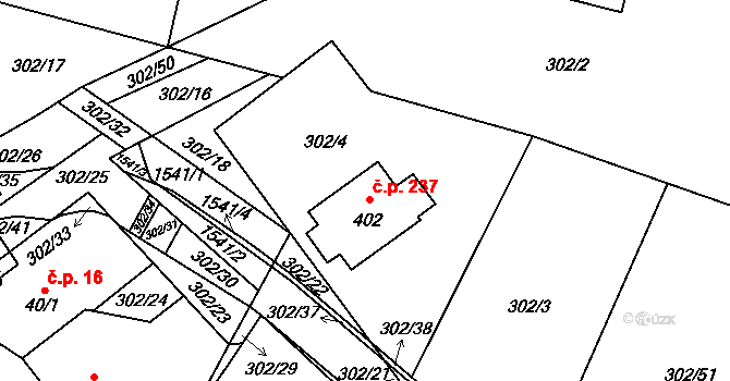 Kudlov 237, Zlín na parcele st. 402 v KÚ Kudlov, Katastrální mapa