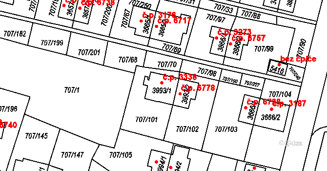 Zlín 3338 na parcele st. 3993/1 v KÚ Zlín, Katastrální mapa
