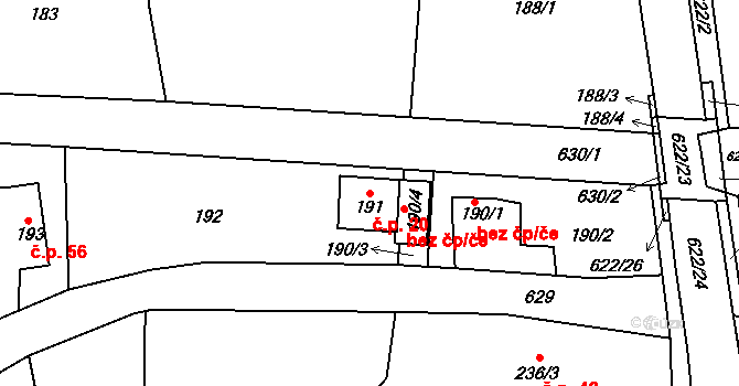 Milíčeves 20, Slatiny na parcele st. 191 v KÚ Milíčeves, Katastrální mapa