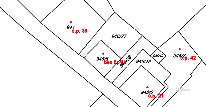 Stožec 46150293 na parcele st. 946/8 v KÚ České Žleby, Katastrální mapa