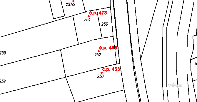 Vlčnov 465 na parcele st. 252 v KÚ Vlčnov, Katastrální mapa